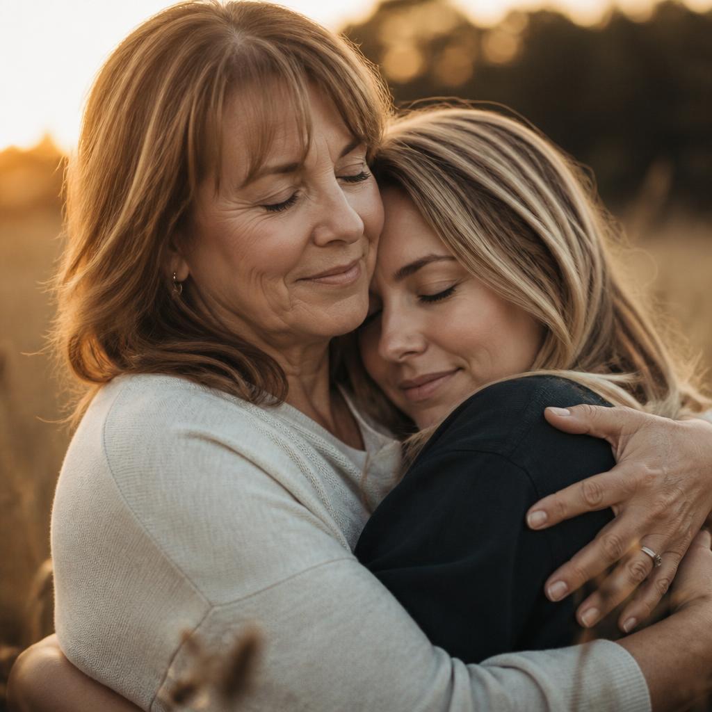 A mother and adult daughter embracing